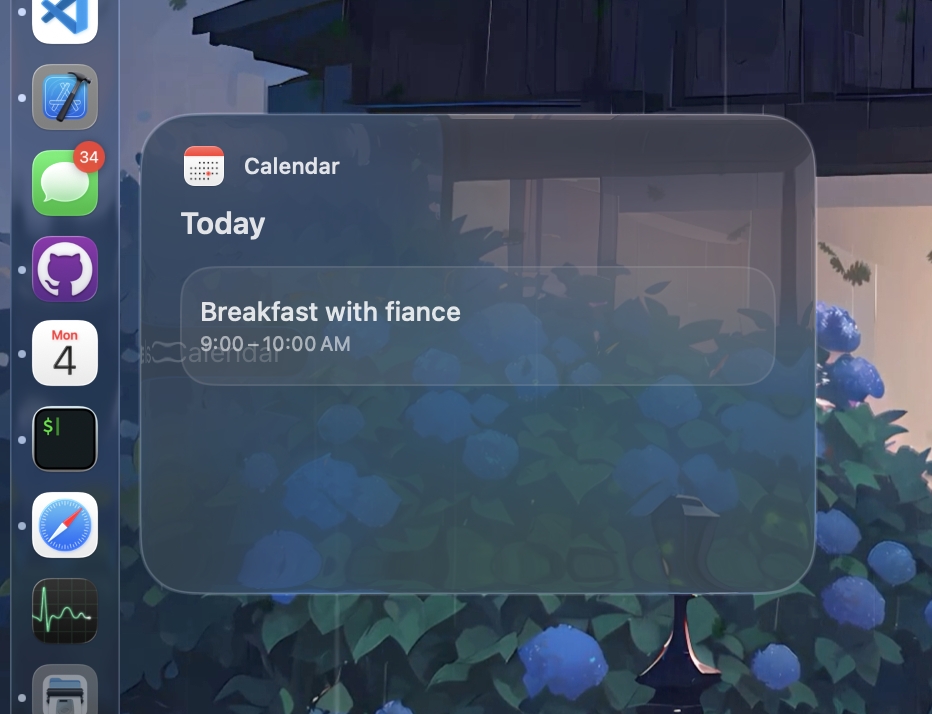 Calendar preview on dock hover