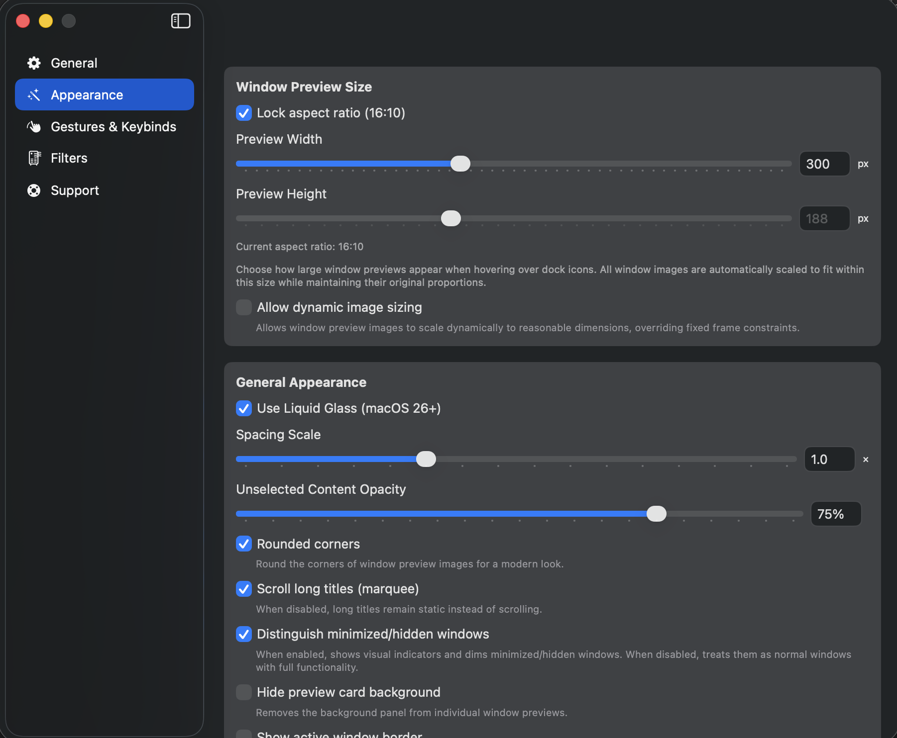 Appearance settings